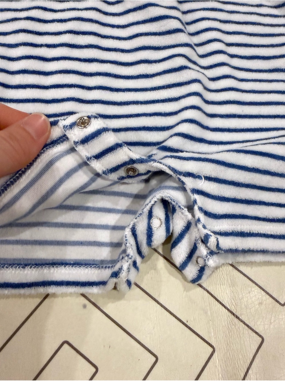Kissy Kissy Striped Blue and White Hooded Terry Romper - Picture 8 of 13